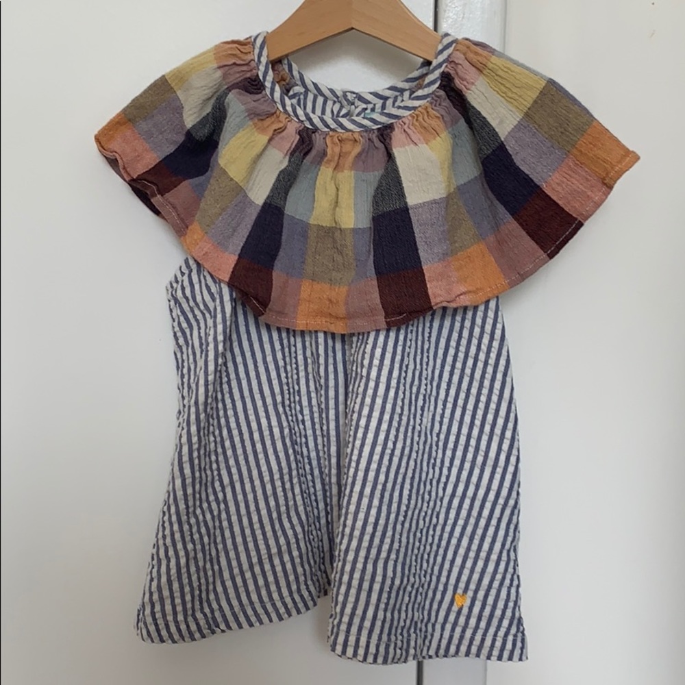 Lulaland top plaid with pin stripes girls blouse